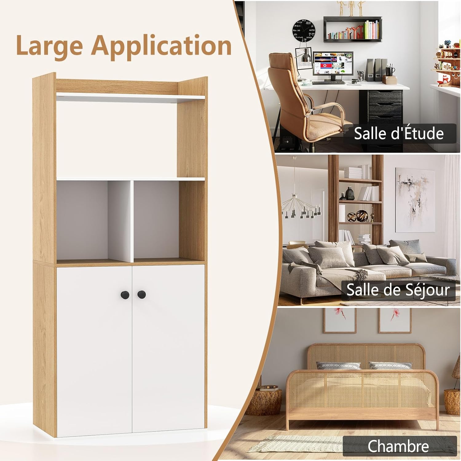 Estante, roupeiro de duas portas com prateleira aberta, dispositivo anti-inclinação, 60x30x140cm - 8