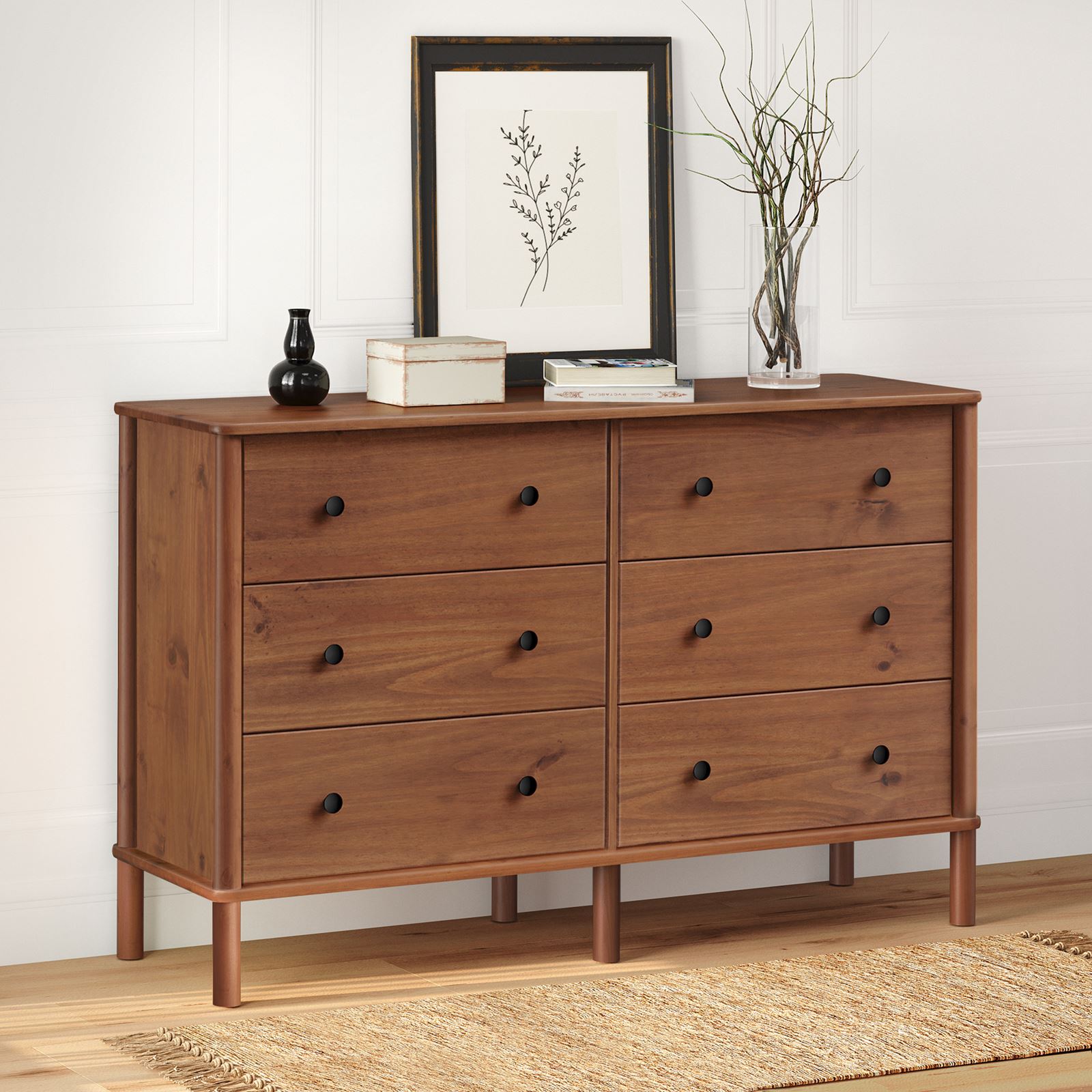Commode APOANA L 132 cm 6 tiroirs en bois massif - Coloris châtaignier - 2
