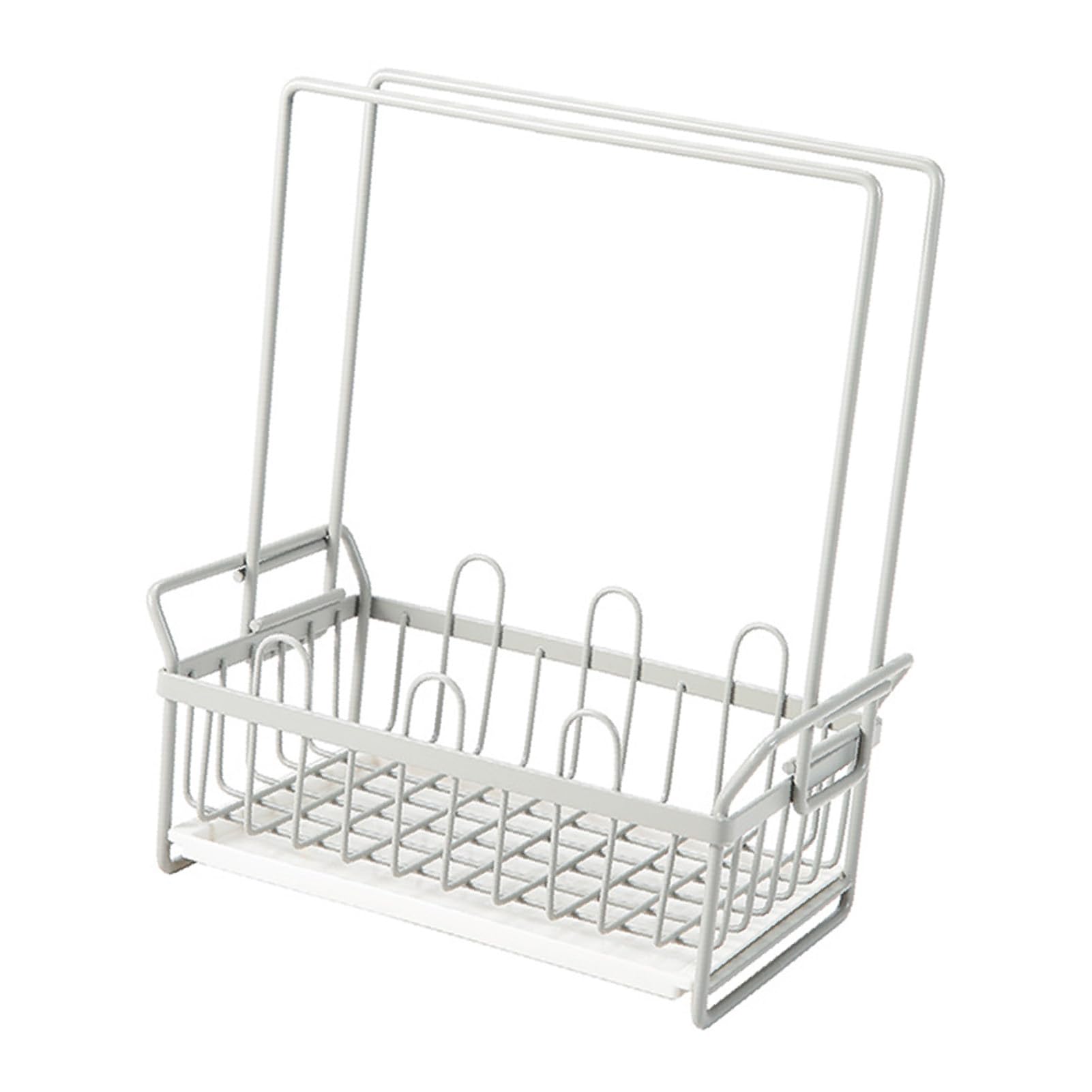 Scolapiatti Da Banco Grande Con Portabicchieri E Portaposate - Grigio, 16.5x12.4x8.3 Cm, Facile Montaggio