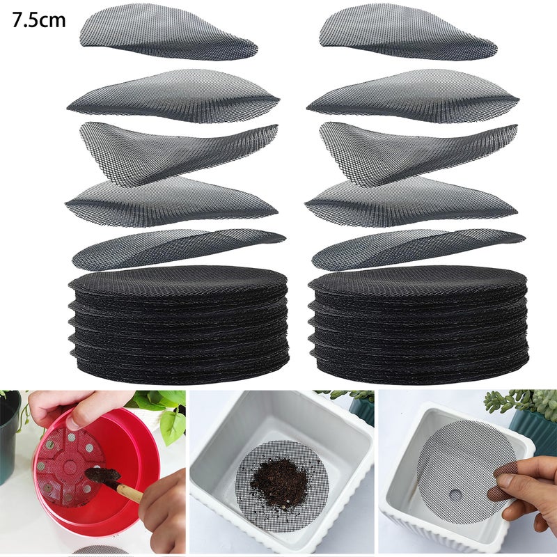 500 sztuk siatki na otwory do doniczek, 75 mm ekrany na otwory drenażowe do doniczek, zapobiegające utracie gleby, siatka na maty