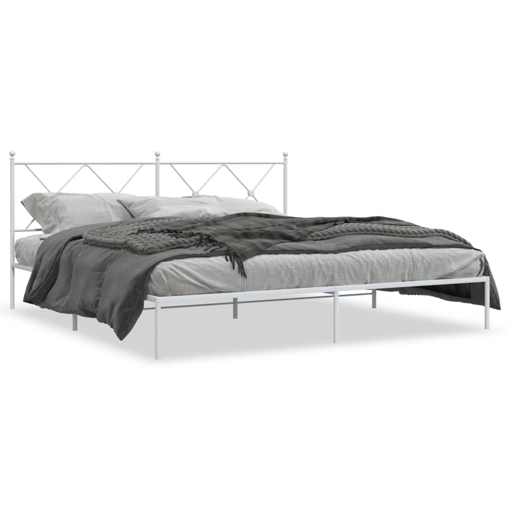 Łóżko Metalowe Białe Rama Łóżka Ze Stelażem Do Pokoju Sypialni 183x213 cm