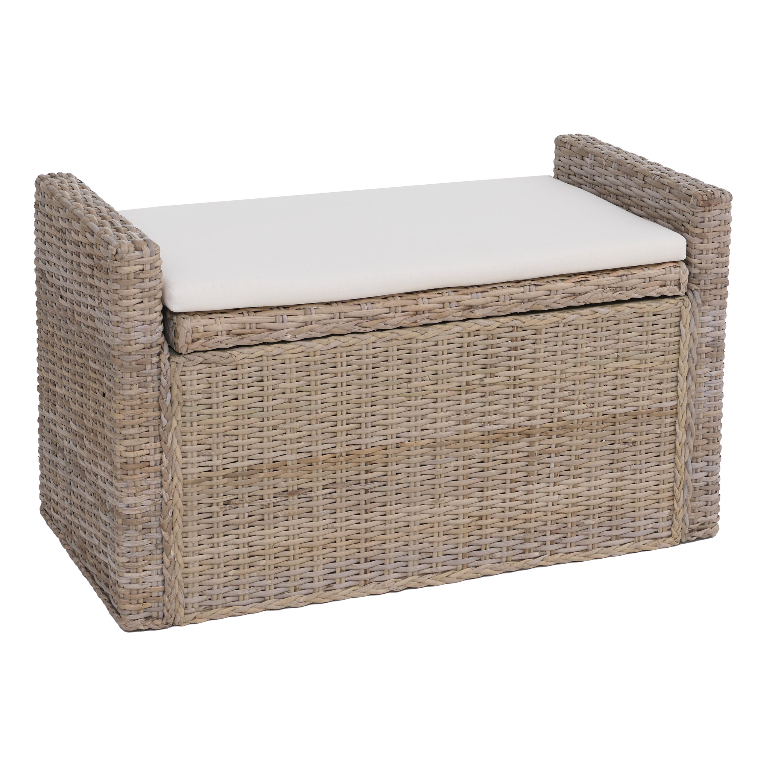 Ławka M92 – ławka do garderoby, z miejscem do przechowywania, poduszka, rattan Kubu, 88 cm ~ Kubu szara