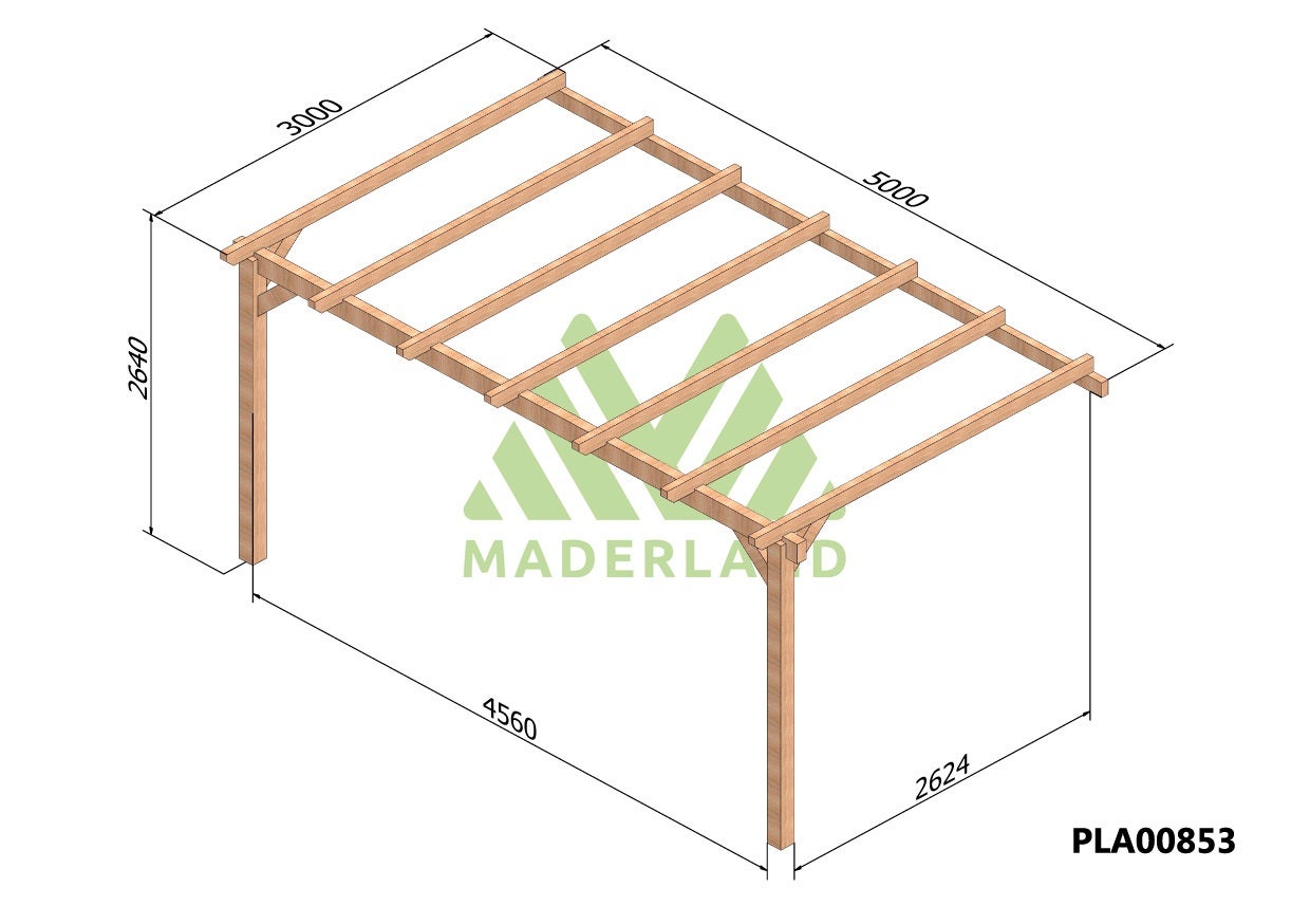 Pérgola madera adosada PALMA • 500x300 cm • muy resistente • madera laminada - 2