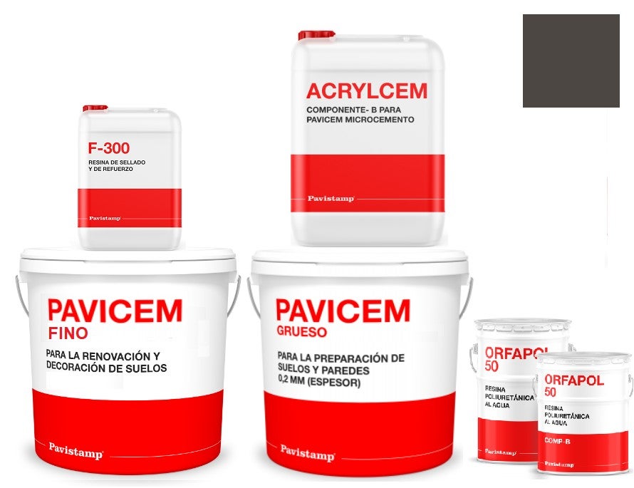 Kit microcemento 8 m2 bicomponente - paredes y suelos cerámica o mortero - polureteno mate-ceniza