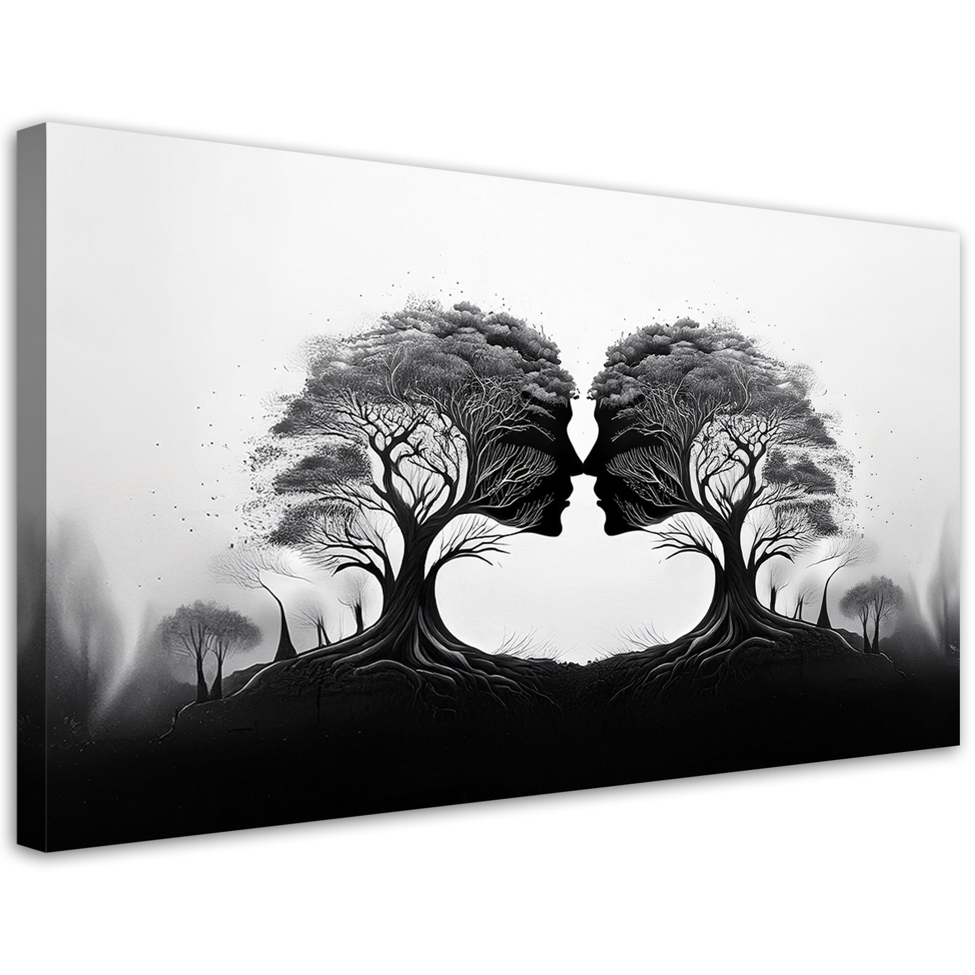 Obraz na płótnie, Pocałunek Drzew Czarno Biłay 120x60