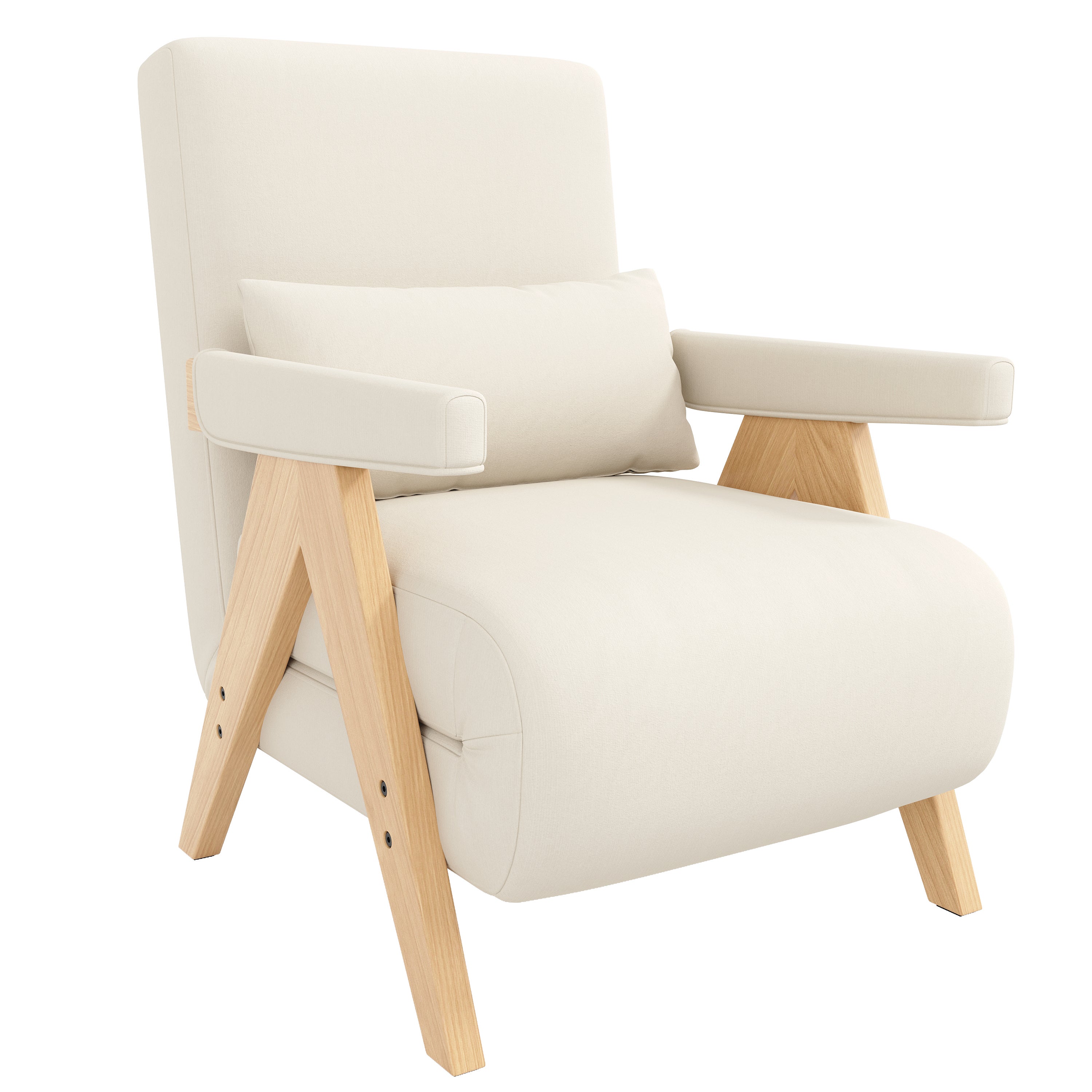 Fauteuil convertible 1 place, Chauffeuse 4-en-1 Dossier Réglable 6 Position, Canapé-Lit - 64 x 60 x 87 cm - Tissu en lin - Beige - 9