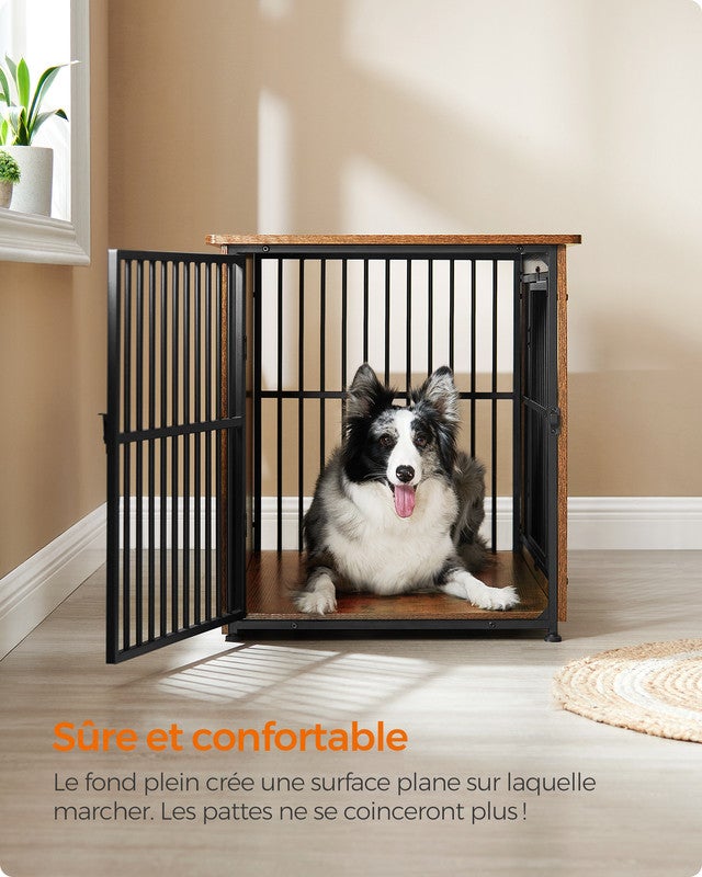 Meuble Cage Pour Chien, Table d'Appoint, Niche Moderne pour Chiens jusqu’à 32 kg, Maison de Chien à Double Porte, Marron Rustique - 4