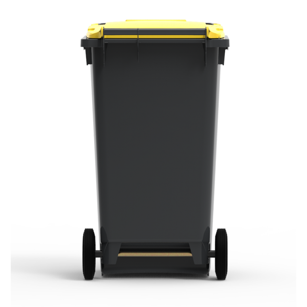 ESE France Conteneur Poubelle à déchets 2 roues - 240L - Robuste et Économique - 100% Recyclé - Gris avec Couvercle Jaune - Fabriqué en France - 2