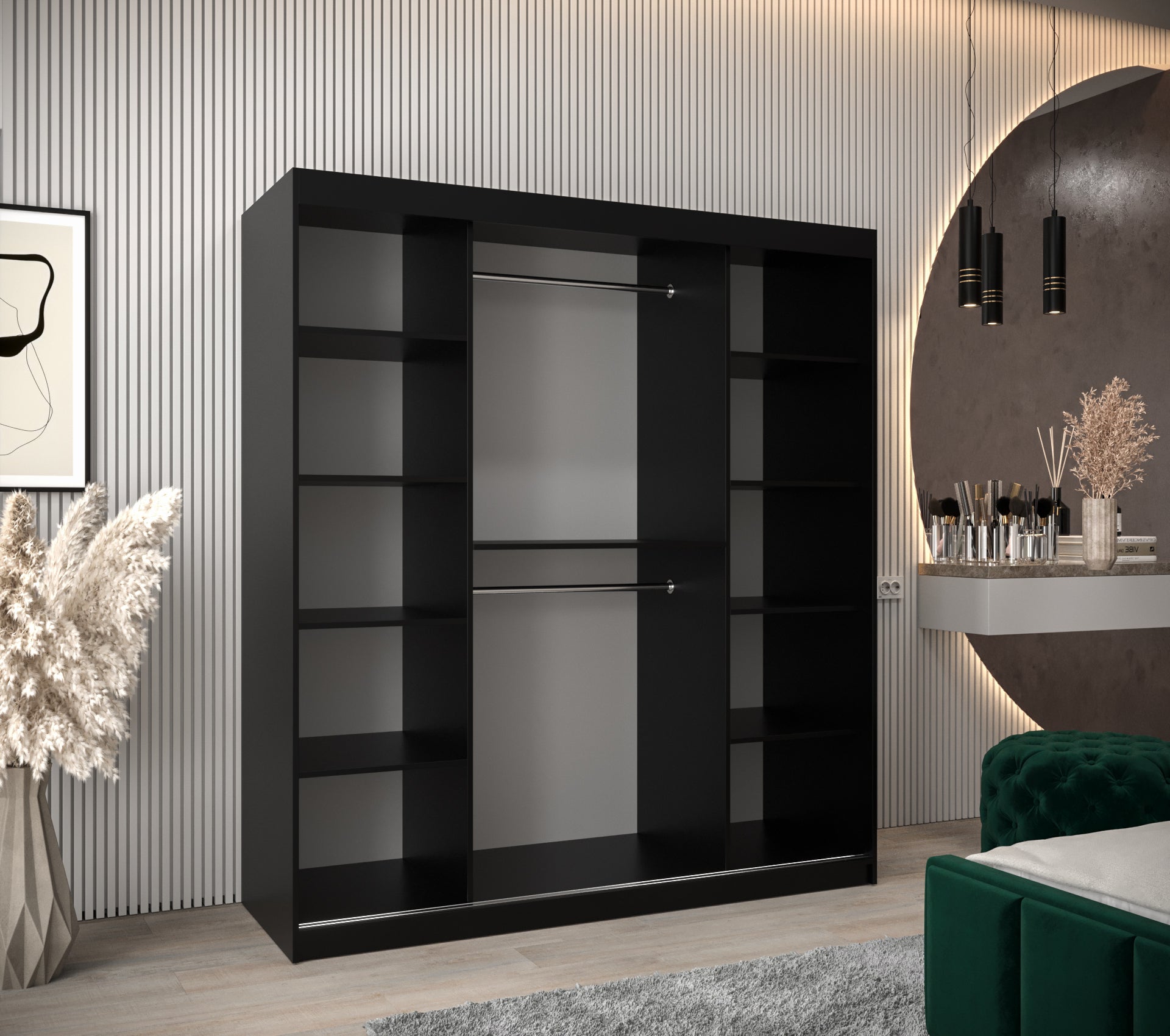 Szafa przesuwna garderoba SEWILLA 180 x 62 x 200 cm Czarny + Sonoma - Abiks Meble