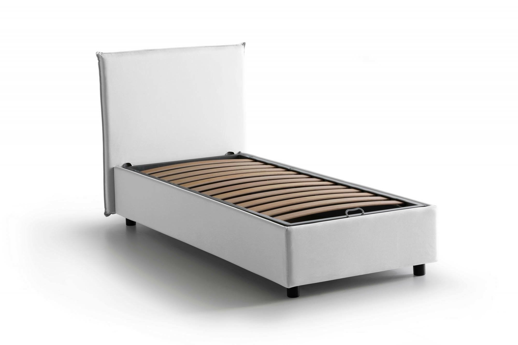 Lit simple Catia, Lit coffre avec revêtement en tissu, 100% Made in Italy, Ouverture frontale, avec matelas 80x200 cm inclus, Blanc - 7