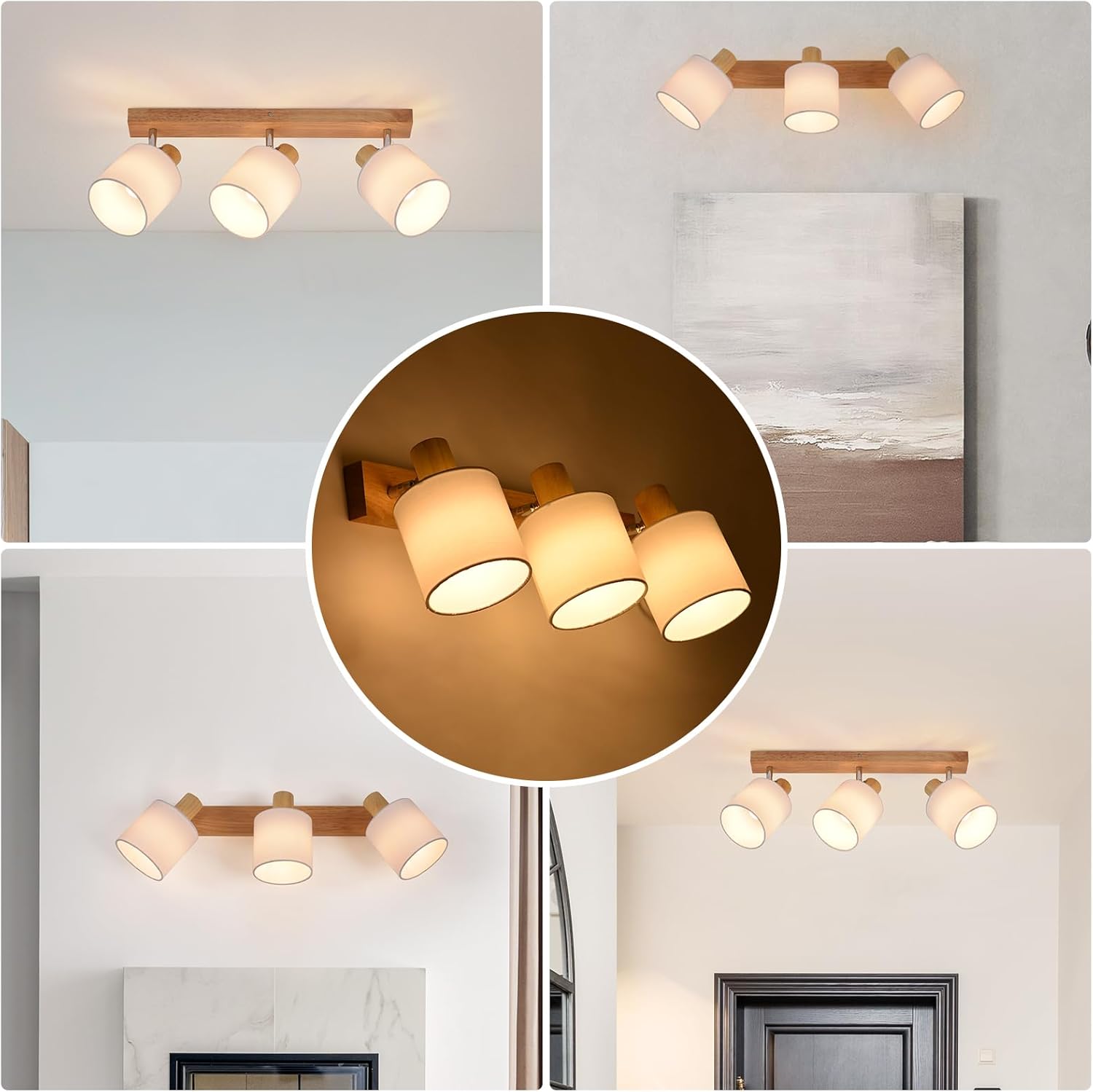 NETTLIFE 3 Focos de Techo Moderno de Pared de Madera Giratorio 350° E14 MAX.25W Lámpara para Salón Dormitorio (Sin Bombilla) - 5