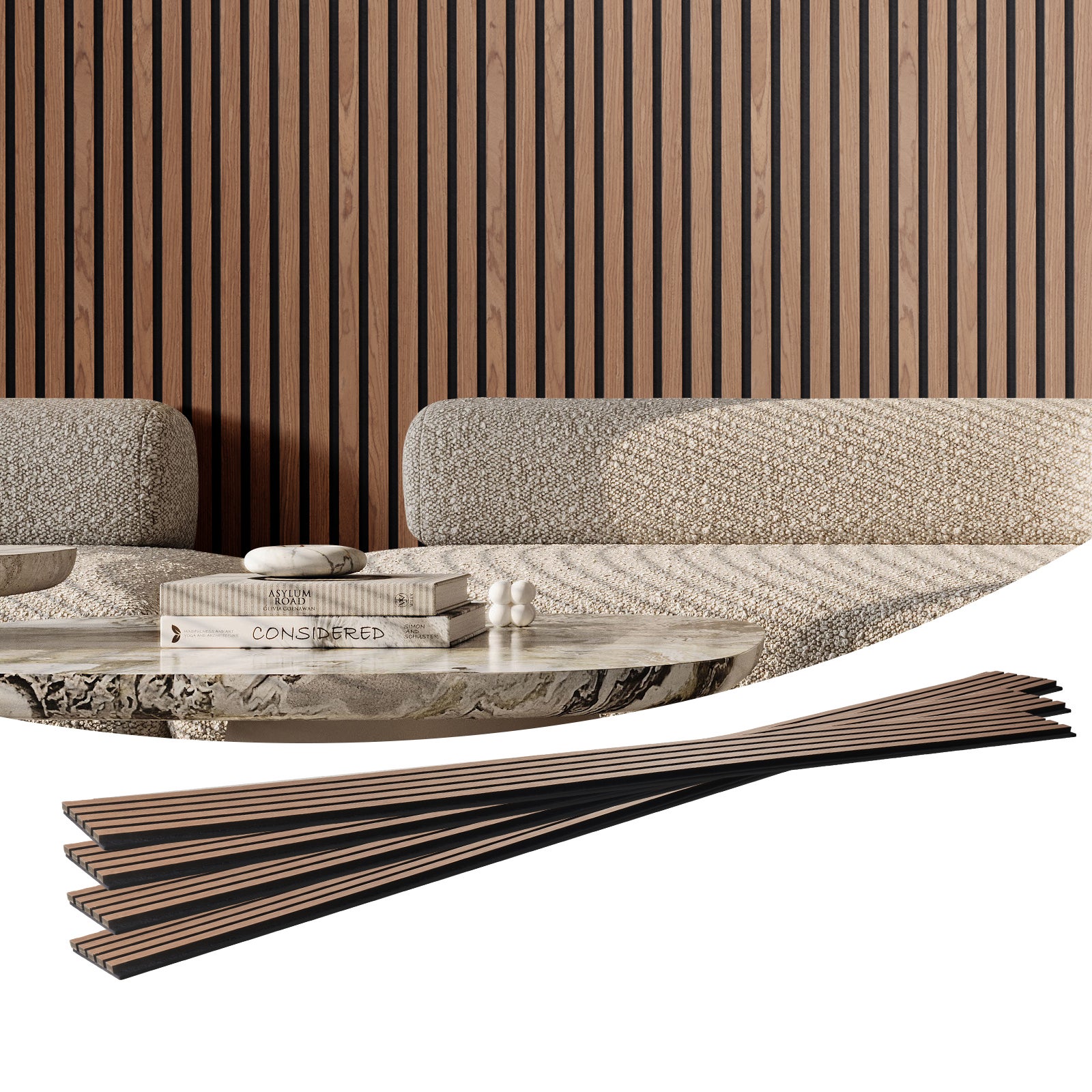 4x panele akustyczne akustyczne panele ścienne listwa ścienna 2400x200mm orzech VEVOR