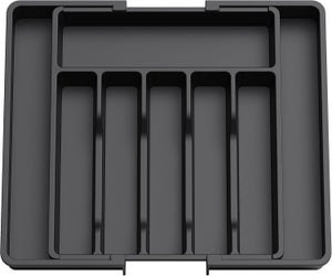 HIYAA Plateau à ustensiles extensible pour tiroir, couverts, organisateur de tiroir de cuisine, support de rangement en plastique pour couverts, cuillères, fourchettes, etc. Noir HIYAA Plateau à ustensiles extensible pour tiroir, couverts, organisateur de tiroir de cuisine, support de rangement en plastique pour couverts, cuillères, fourchettes, etc. Noir