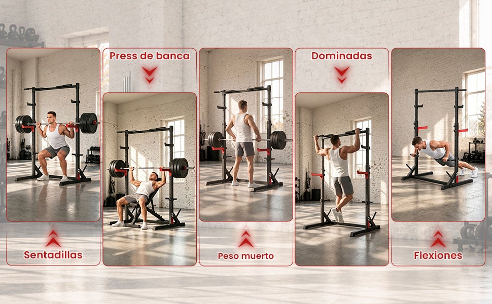 Rack de Agachamento Multifuncional Tudo em Um e Suporte para Barra com Barras de Segurança Antiderrapantes – Capacidade Máxima de 300 kg - 8