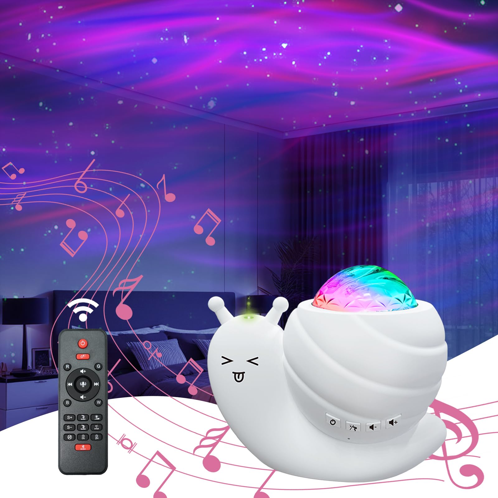 Projecteur LED Aurores Boréales Et Vagues 2 En 1 - Avec Télécommande, 7 Effets Lumineux, Synchronisation Musique - Pour Chambre, Fête, Décoration