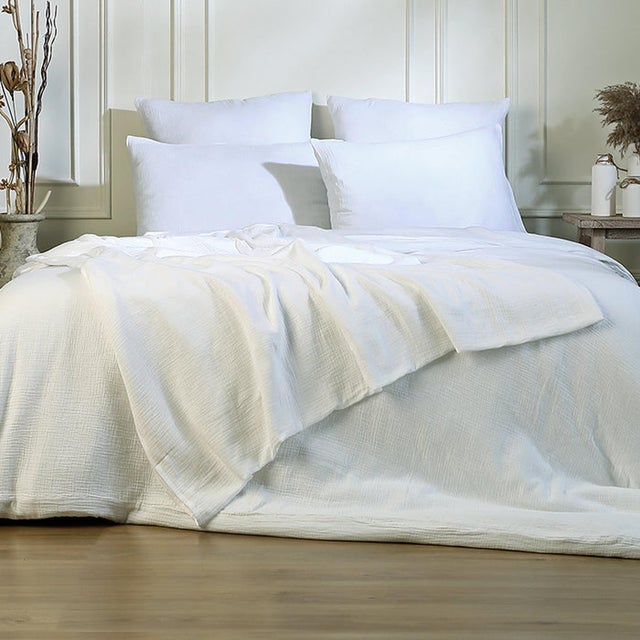 Jeté de lit 230x250 gaze de coton blanc