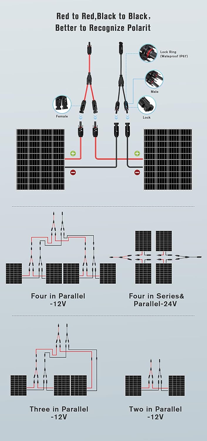 Conector profissional para cabo de painel solar, conector Y de 1 para 2 derivações, adaptador solar. - 5
