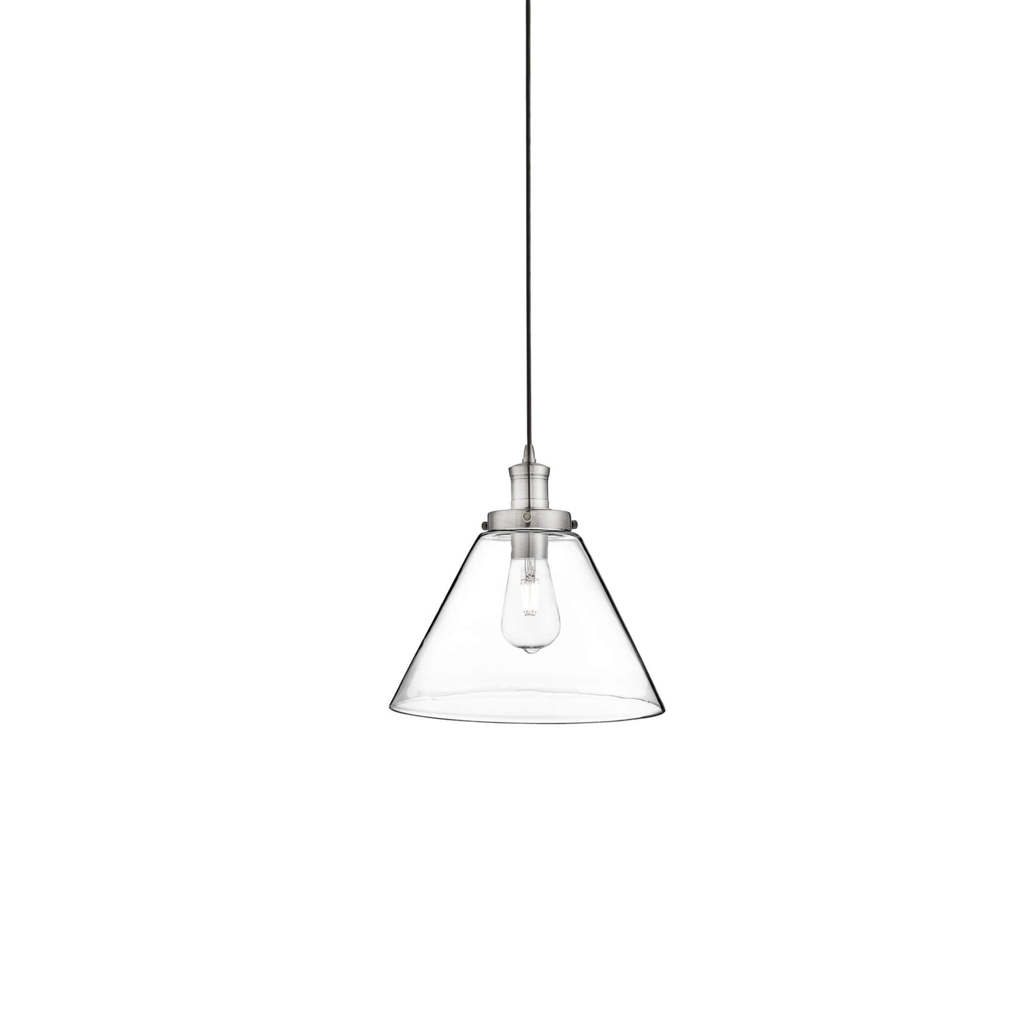 Suspension PYRAMID 1L métal argent satiné et abatjour verre transparent E27 max 60w diamètre 29cm - 7