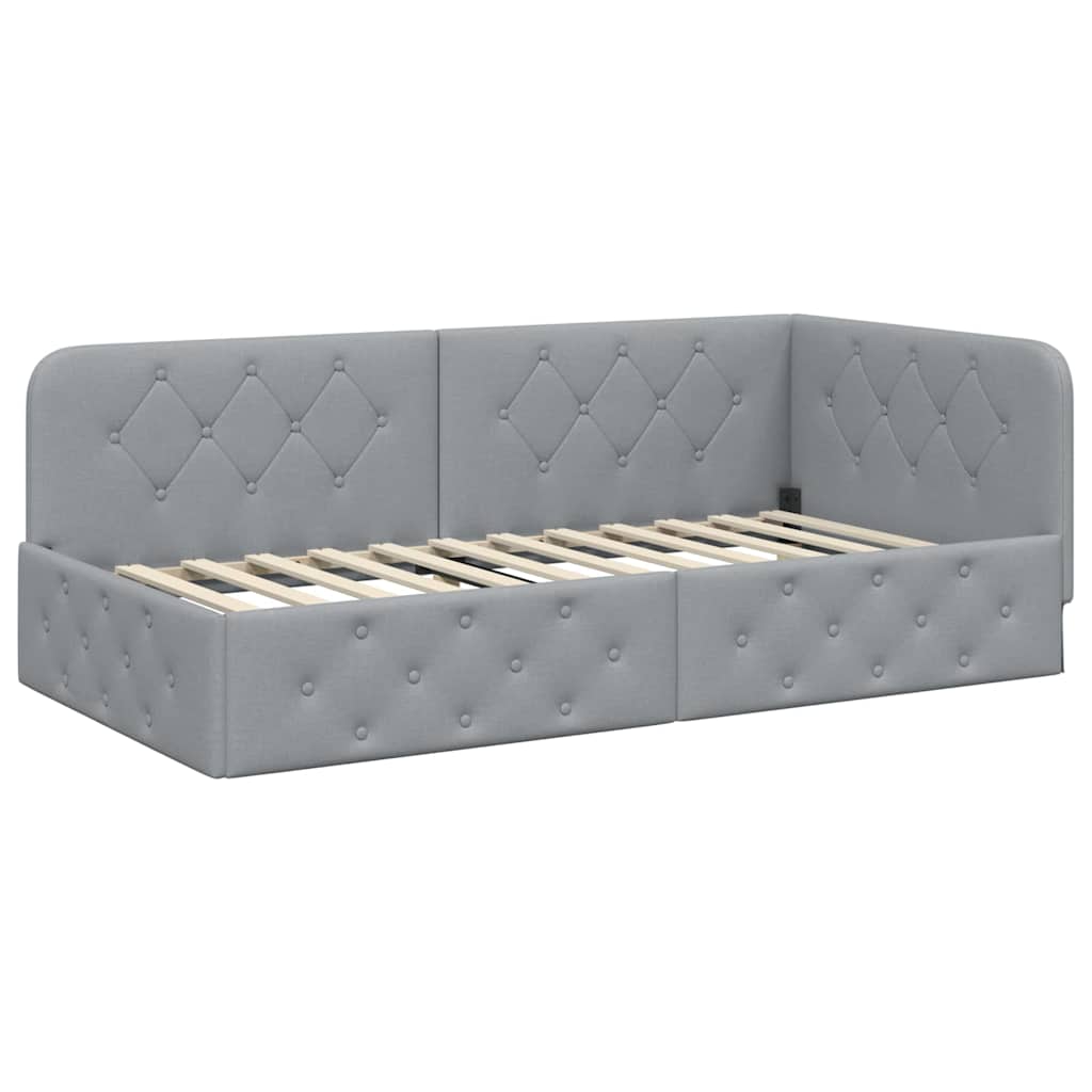 Cadre de lit d’angle gris clair 90 x 190 cm en tissu - 6