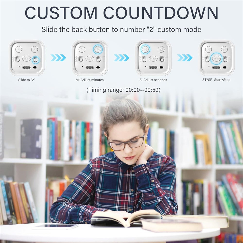 Timer intelligente, sensore di gravità/modalità manuale, gestione visiva del tempo, grandi cifre LED, 0 dB/basso consumo energetico, bianco - 2