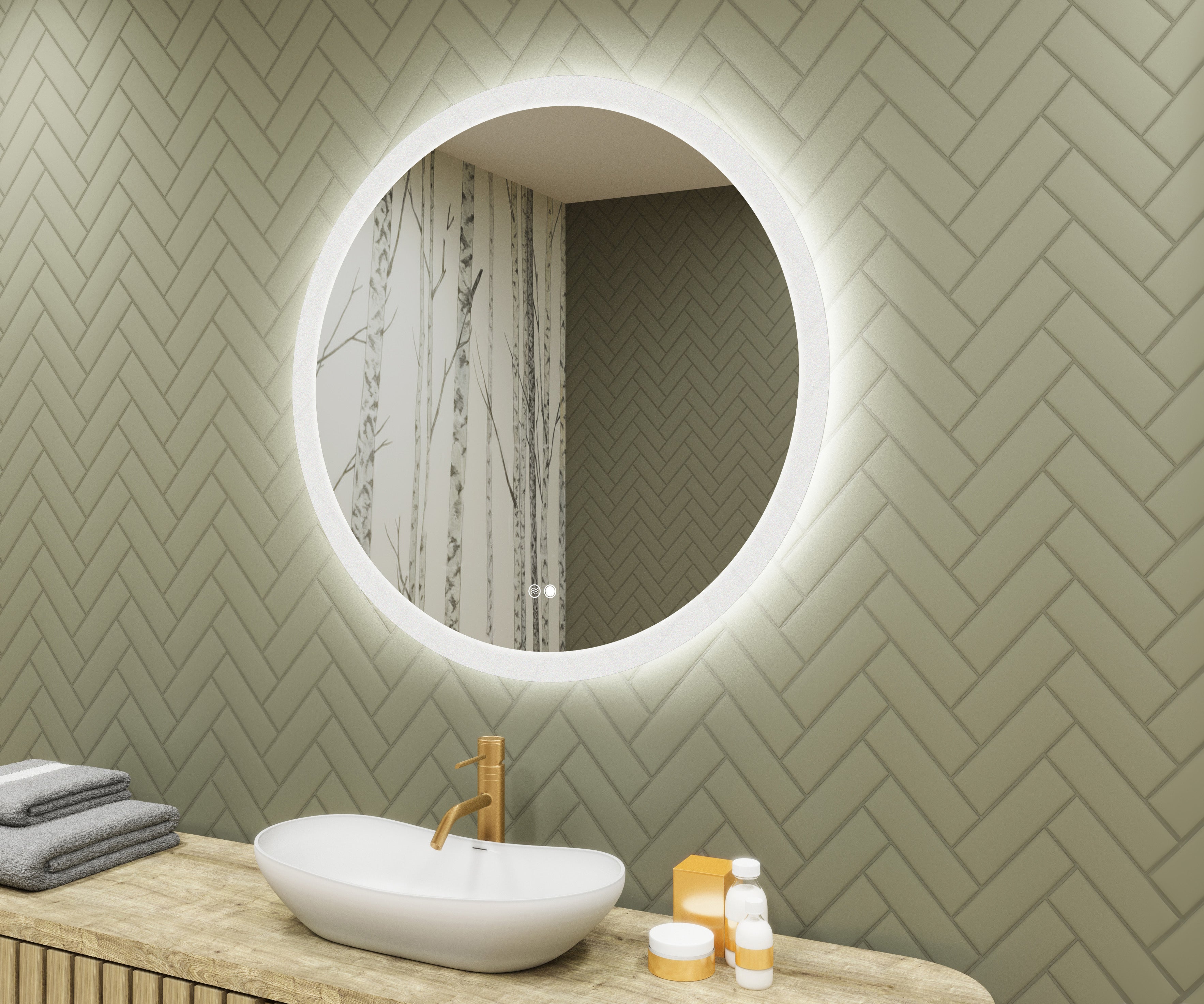 Acezanble Miroir Salle De Bain Rond 80 Cm LED Antibuée – Boutons Tactiles, Éclairage Intelligent Et Installation Facile