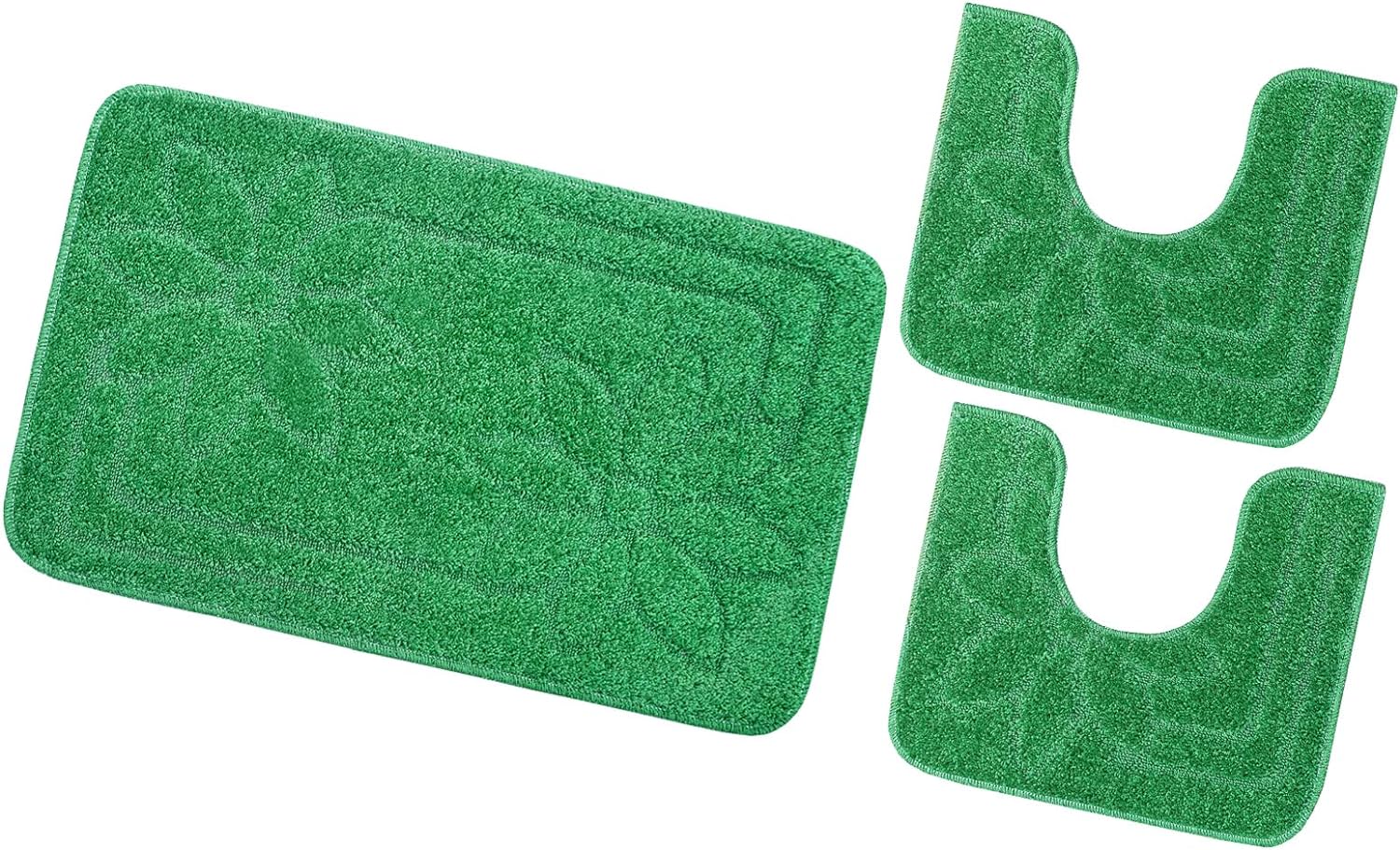 Juego de 3 alfombrillas de baño para inodoro lavabo moderna suave antideslizante absorbente color sólido flor verde
