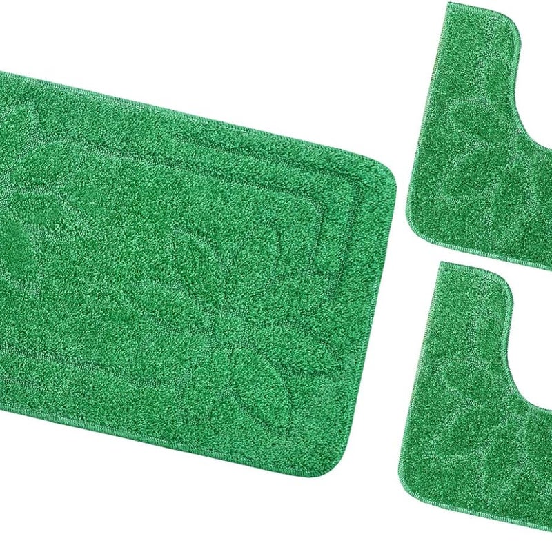 Zestaw 3 dywaników łazienkowych Antypoślizgowy Absorbent Stokrotki Jednolity Kolor Zielony