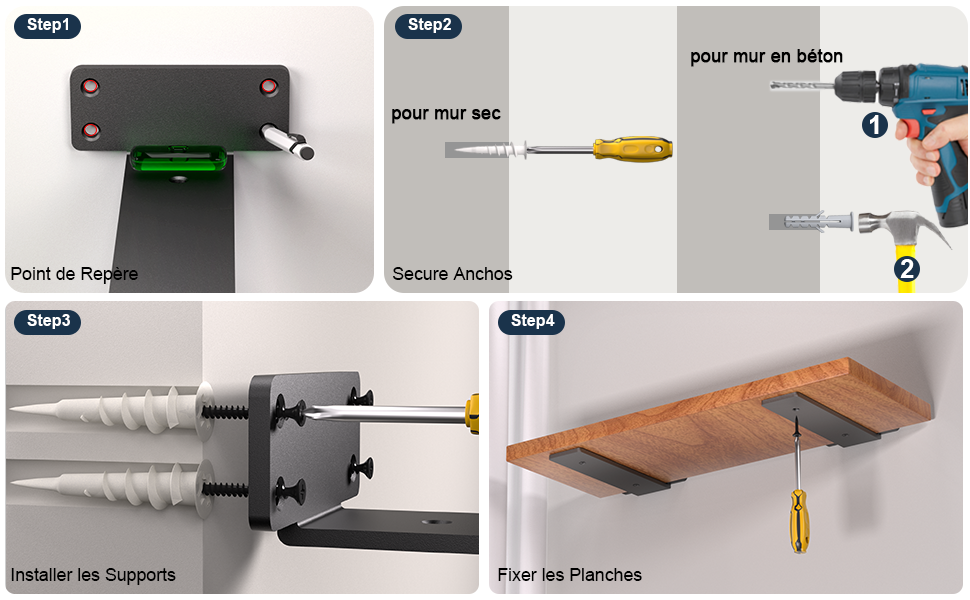 Support d'étagère murale, 2 pièces, support robuste de 15 cm, épaisseur de 5 mm, support d'étagère noir - 6