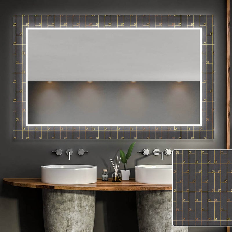 Zdjęcia - Lustro ścienne Dekoracyjne lustro z podświetleniem LED do salonu Jasne lustro LED z chłodnym białym oświetleniem 7000K(100x160cm)