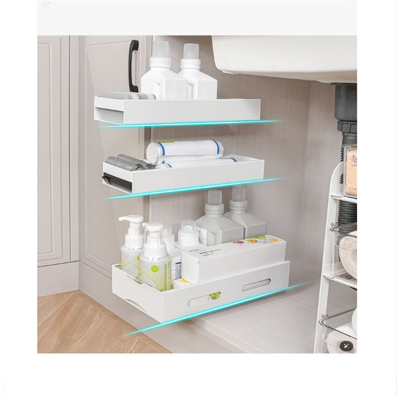 Estante bajo fregadero de cocina, estante extraíble de pared sin taladrar, cesta extraíble bajo encimera de cocina, cesta negra pequeña - 5