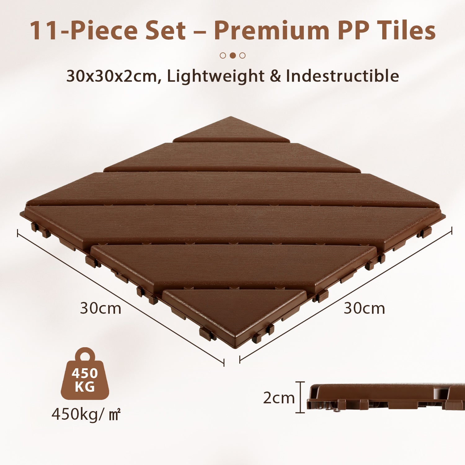 66 pcs（6㎡） Pavés de terrasse en plastique – Pose rapide, auto-drainants, usage extérieur Marron - 2