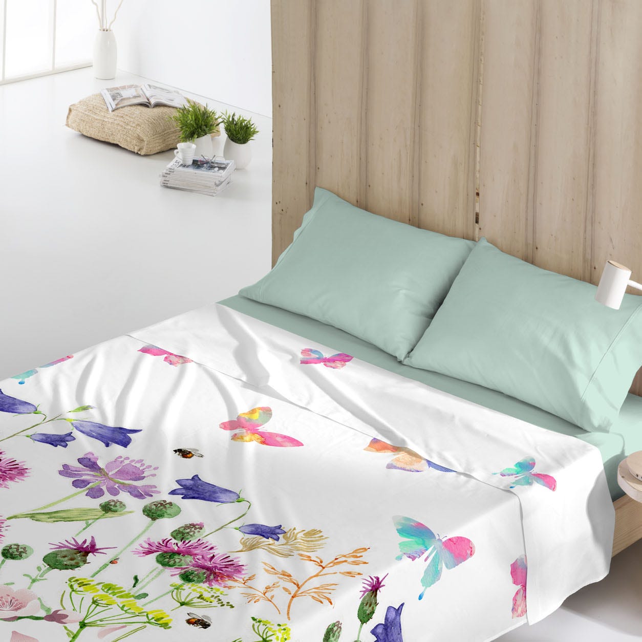 TSUKI Lenzuola Kanwa Zen In Cotone 100% Con Stampa Orientale - Letto 105 Cm, 1 Lenzuolo Sopra + Federa