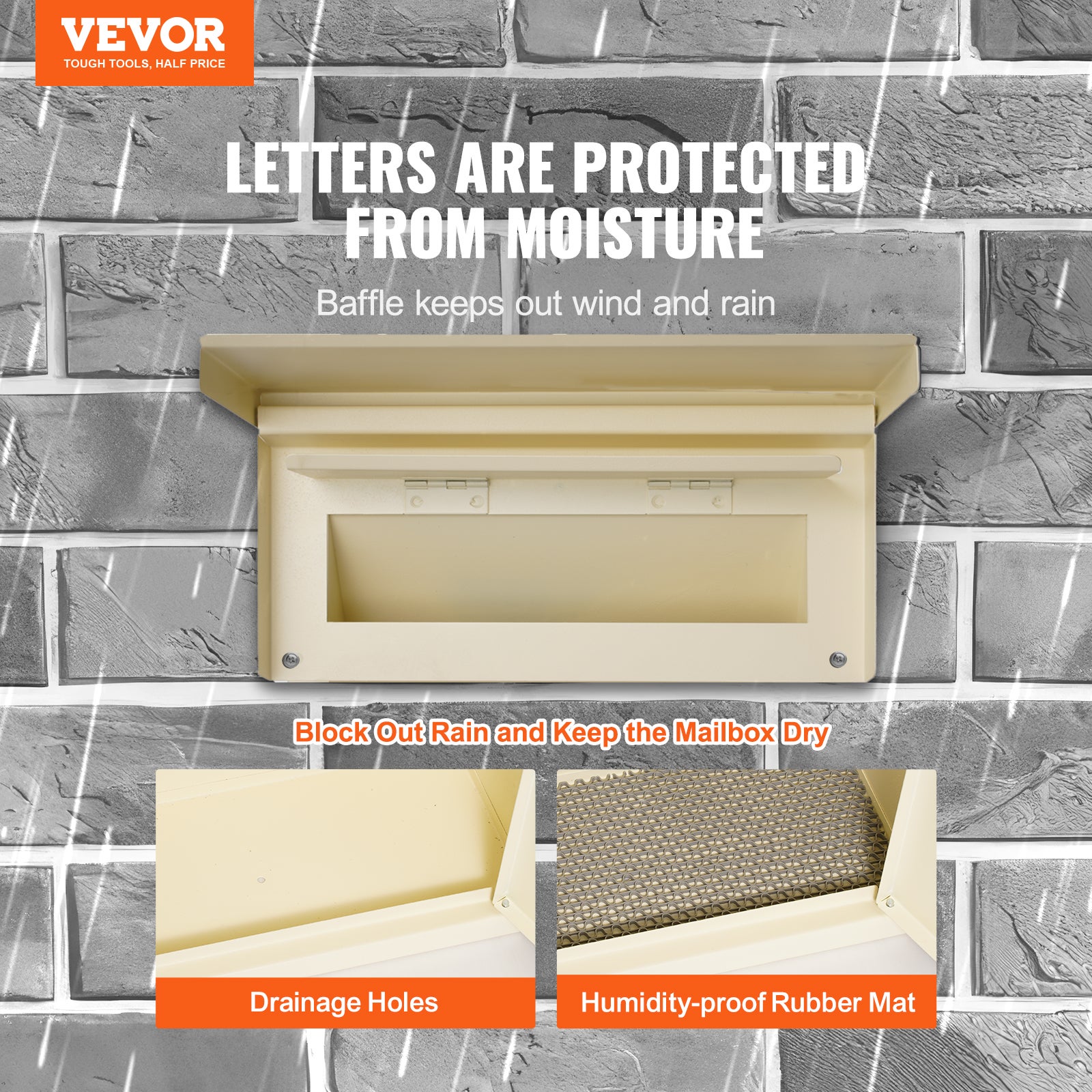 Boîte aux Lettres Encastrable Murale,VEVOR 320x158x430mm,Boîte Dépôt Courrier Travers Mur,70 à 200 mm,en Acier Robuste,Verrou à Code Combinaison,Beige - 2