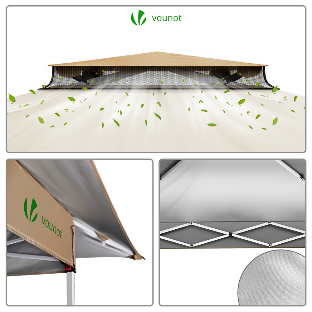 Tonnelle de jardin extérieure 3,6x3,6m pliable avec moustiquaire beige - VOUNOT® - 6