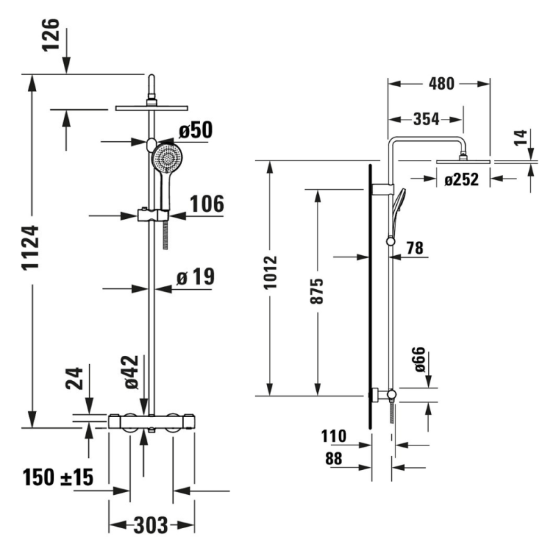 Colonne de douche thermostatique DURAVIT MinusFlow doré poli - 4