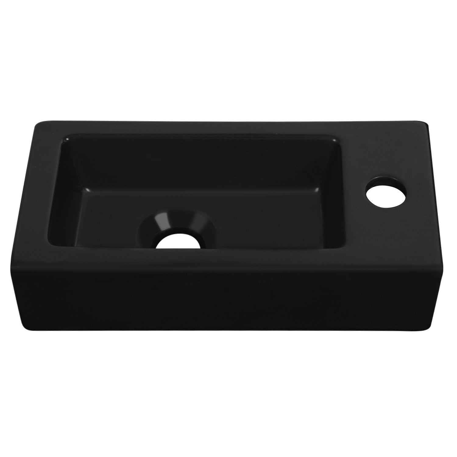 Vasque Lave Main Mini Meuble Vasque Rectangulaire Noir en Céramique pour Petit Espace (Main Droite) - DeerValley - 9
