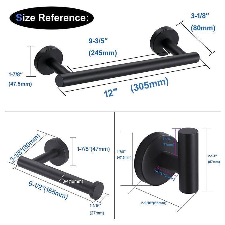 Toallero negro de acero inoxidable 304, 3 uds., soporte para pañuelos, gancho, toallero, estante de baño - 2