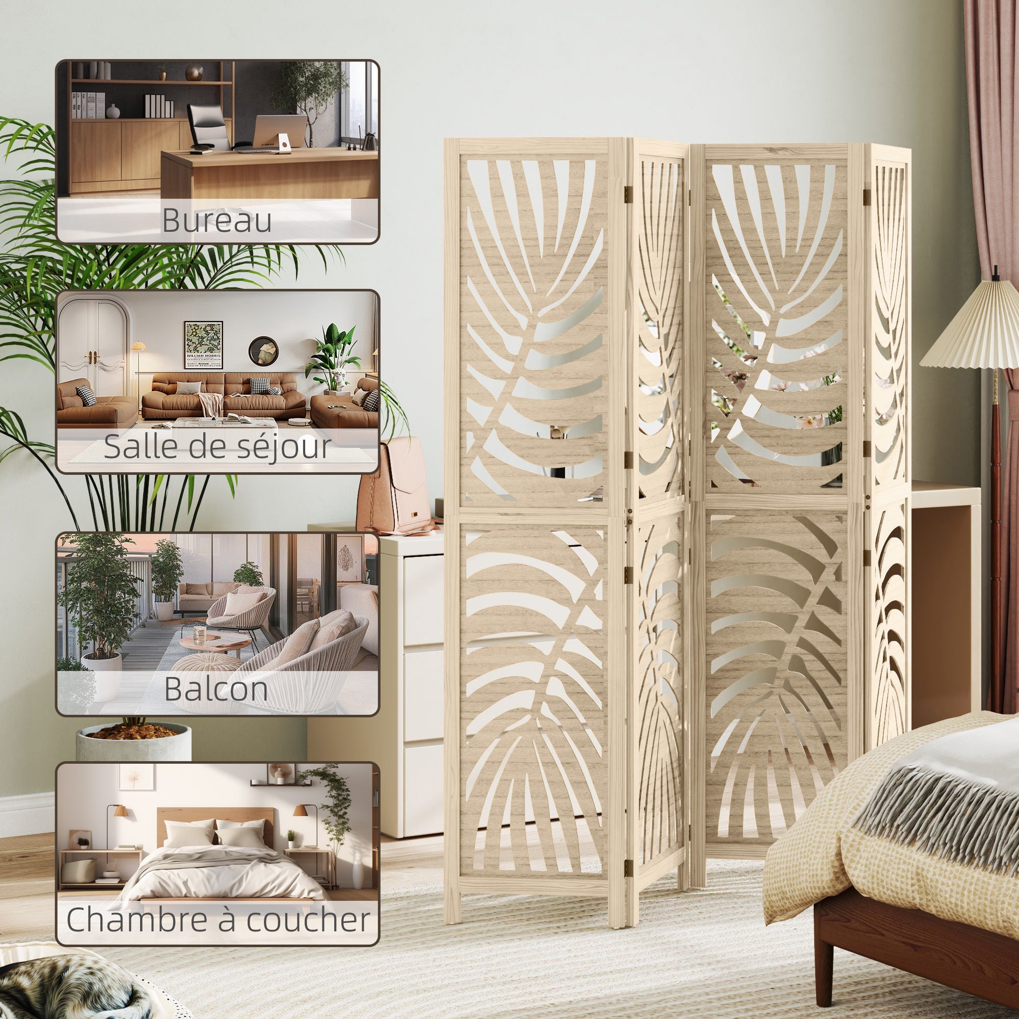 Paravent interieur Bois de paulownia HOMCOM - 8