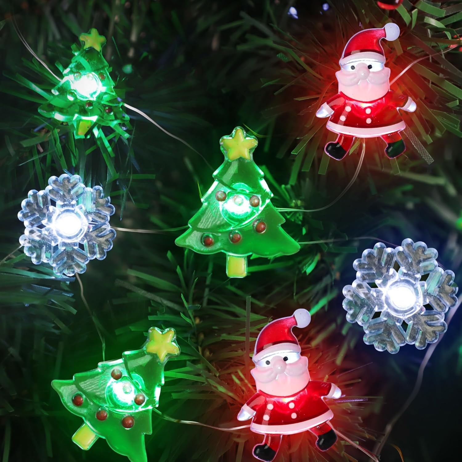 Joycome Lumineuse de Noël de Fenêtre, 3 Pièces 55 LED Decoration Noel Exterieur à Pile, Imperméable Etoile Lumineuse Noel Sapin avec Minuterie pour Intérieur et Extérieur - Couleur