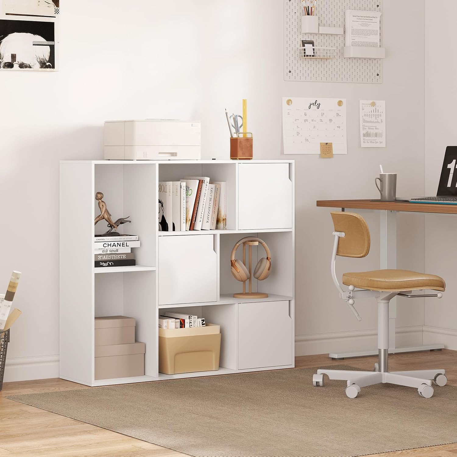 WOLTU Étagère Rangement 6 Cubes 59.6x29x89 Cm – Bibliothèque MDF Chêne Clair, Style Scandinave, Anti-Basculement SK002hei3