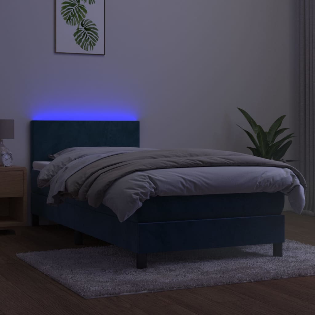 Sommier à lattes de lit avec matelas LED Bleu foncé 100x200 cm - 4