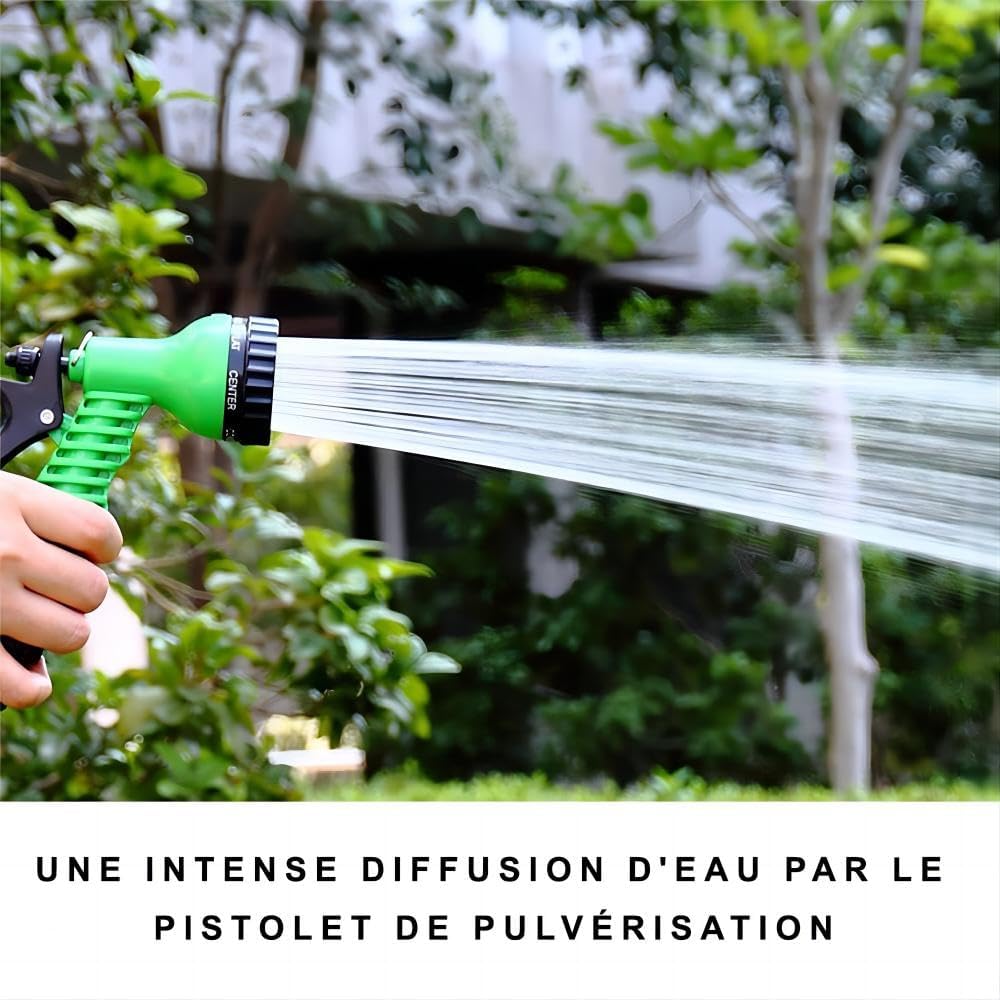 Tuyau d'arrosage extensible 15 m/50 pi - avec 7 modes de pulvérisation - anti-fuite - adapté au jardin et au lavage de voiture - 4