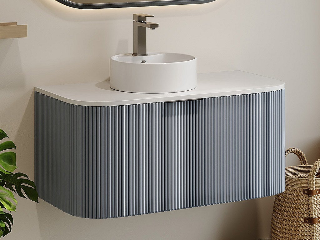 Szafka pod umywalkę wisząca ryflowana - Niebieski mat - 100 cm - LOMERI