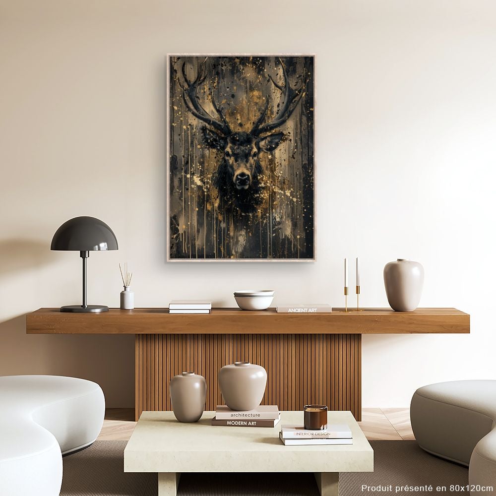 Toile encadrée Majestueux Cerf Doré / 72x108cm / Cadre Effet naturel / Fabriqué en France / Toile murale / DADA ART - 2