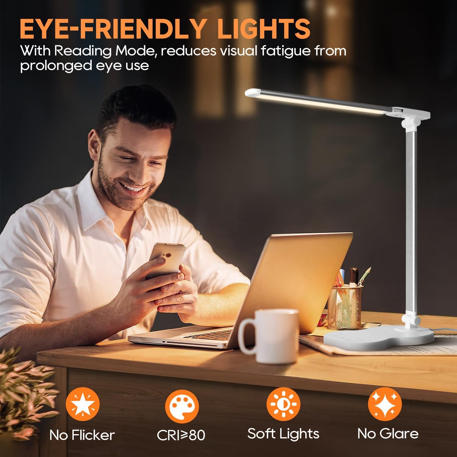 Lámpara de escritorio LED con 5 colores y 10 niveles de brillo, lámpara de lectura con temporizador de 45 minutos, lámpara de mesa LED táctil - 4