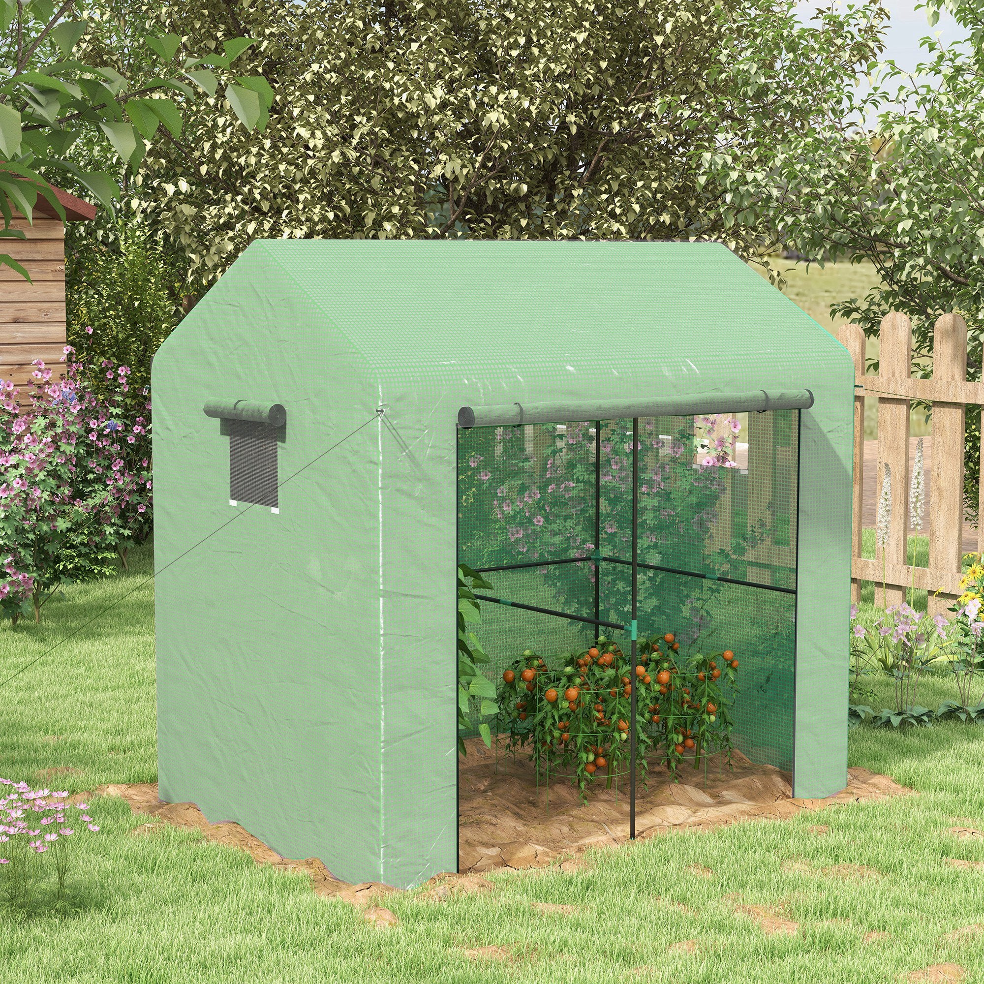 Serre de jardin avec porte enroulable et fenêtres grillagées, 200 x 140 x 200 cm, verte - 3