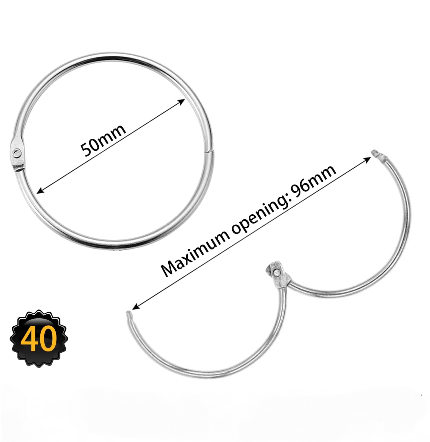 Lot De 40 Anneaux De Rideau à Ouvrir - 50 Mm - Convient Pour Rideaux