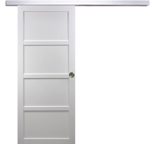 Porte Coulissante Tamera Blanc 4 Panneaux H204 X L63 Cm, Rail Alu, Coquilles Gd Menuiseries