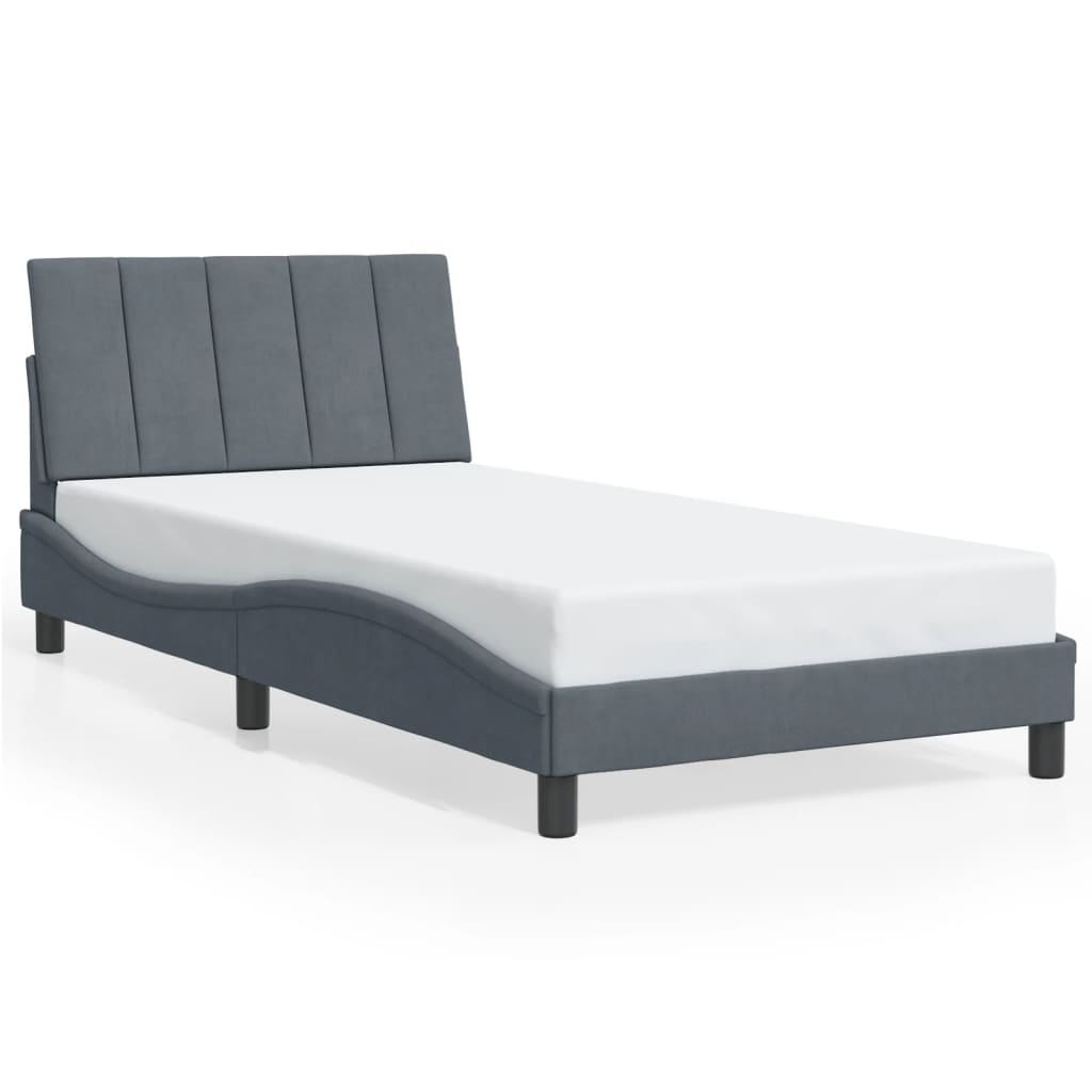 Cadre de lit sans matelas gris foncé 100x200 cm velours - 2