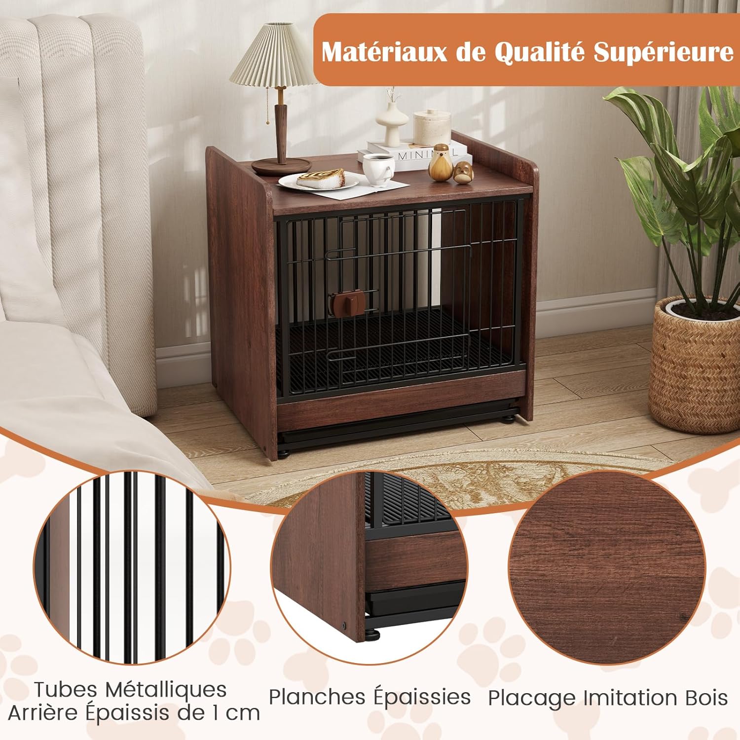Jaulas para Perros, Casa para Perros Diseño 2 en 1 con Bandeja Extraíble, Puerta Bloqueable, Jaula Interior para Perros con Mesa Lateral para - 8